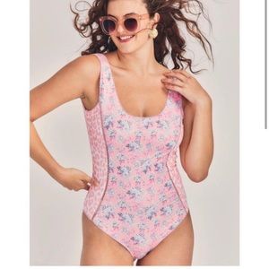 NWT Loveshackfancy Pink one piece Mikkel swimsuit SZ. Small
